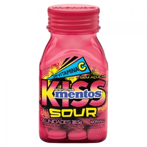Pastilha Morango Ácido Zero Açúcar Mentos Kiss Sour Frasco 38,5g 55 Unidades